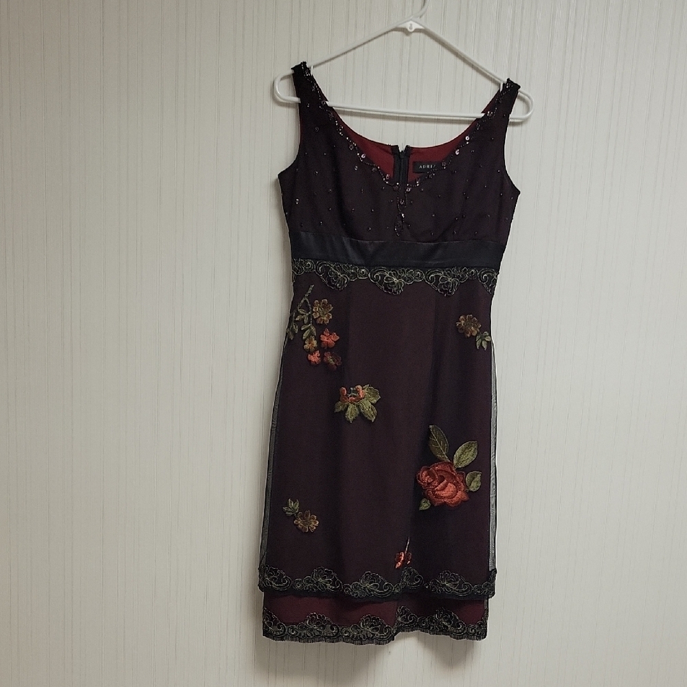 Adrianna Papell Elegant Floral Sheer  Whimsigoth Embroidered Dress, Sz 4 - Picture 2 of 7